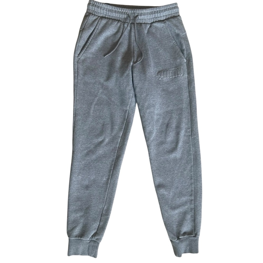PUMA Embossed Logo Fleece Jogger Gray Sweatpants Size Small